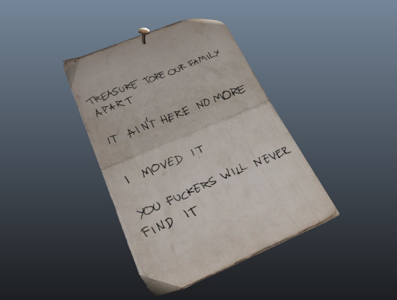 The handwritten note mentioning treasure. (Image provided by Team Guru)